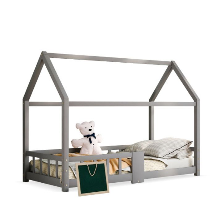 Lit d'enfant Lit d'appoint 90 x 200 cm en pin gris, avec sommier à lattes escamotable (matelas non inclus)