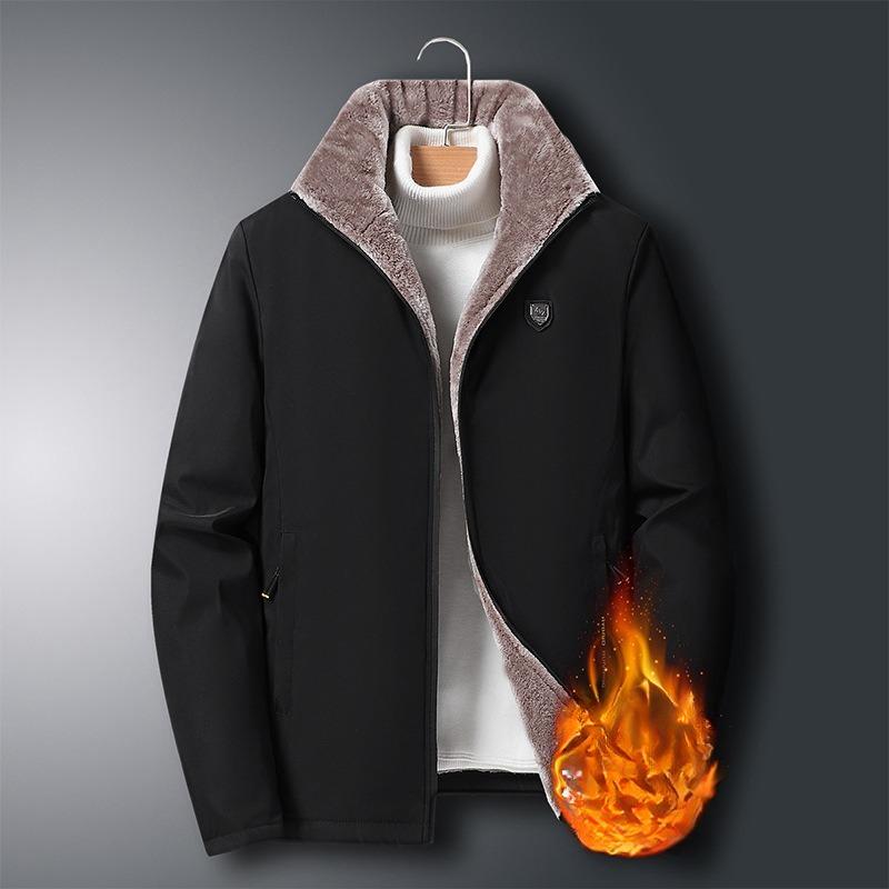 

Мужская зимняя теплая флисовая куртка для среднего и пожилого возраста, осень-зима 2025, утолщенная верхняя одежда, ветрозащитная куртка 5XL чёрный