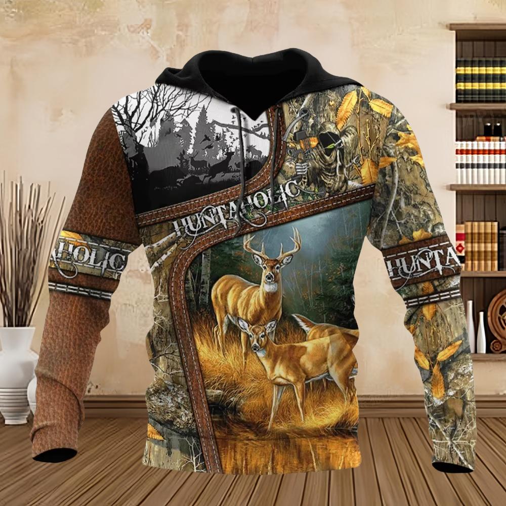 

2024 Мужская Мода Охота Свободное Худи Большой 3D Принт Животное Олень Супер Большое Худи Харадзюку Модный Свитшот Мужской 6XL