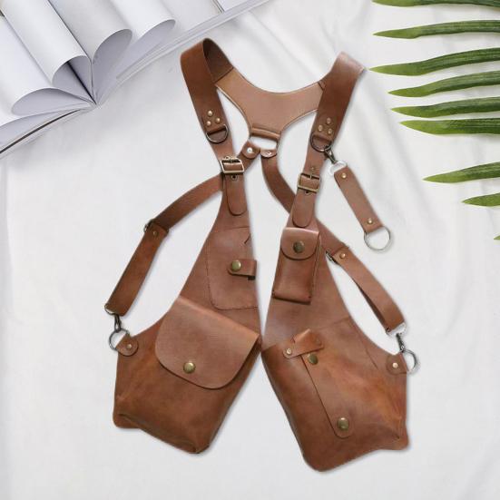 Schultertasche, Diebstahlsichere Geschirrtasche, Mittelalterliche Geldbörse im Steampunk-Stil, Glattes Kunstleder, Verstellbarer Riemen, Nietendekor, Unterarm-Doppel-Umhängetasche