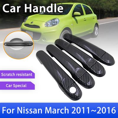 Carbon Fiber Door Handle Cover for Nissan Micra March K13 Renault Pulse 2011 2012 2013 2014 2015 2016 Car Accessories