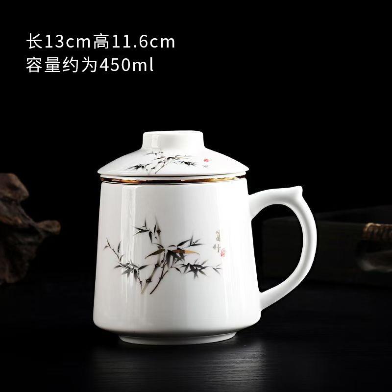 Chinese Ru Kiln Teacup Blue And White Ceramic With Lid Tea Separation Water Cup Household Special Tea Cup Office Mug