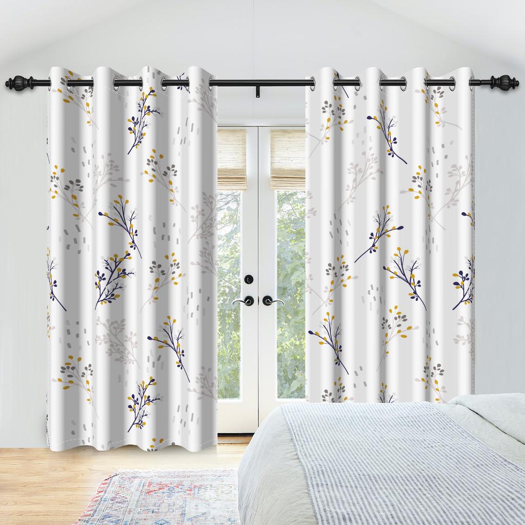 2 Stück/Set Floral- und Blättervorhang Boho Zweig Baum Pflanzenmuster Schlafzimmer Wohnzimmer Dekoration Verdunkelungspolyestervorhänge