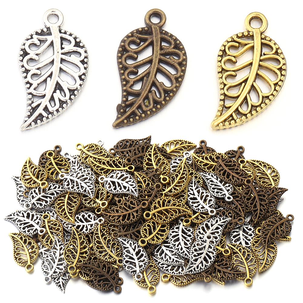 50pcs 18.5x10mm Alloy Leaf Charms Pendants Metal Hollow Tree Leaf Charms For Jewelry Making DIY Bracelets Necklace Accessories