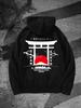 Men's Autumn Winter Tokyo Skyline Graphic Hoodie - Japanese Torii Gate & Rising Sun Design, Relaxed Fit Casual Pullover
