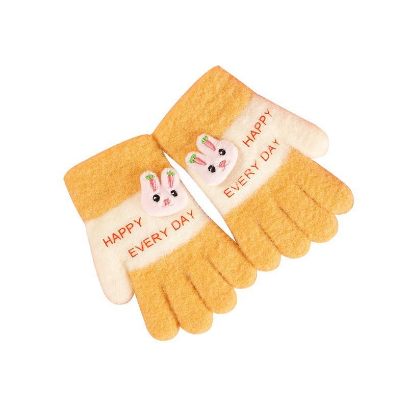 Xuehuaxiu Children's Thermal Gloves Kindergarten Finger All-inclusive Gloves Knitted Jacquard Cute Rabbit Five-finger Gloves