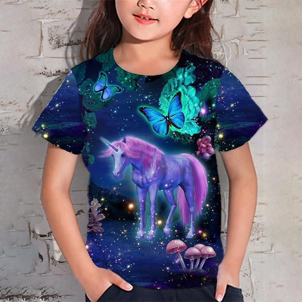 

Одежда для девочек от 9 до 12 лет Футболка с единорогом для детей Летние футболки с коротким рукавом Kawaii Футболки с животными Детский топ оптом 130