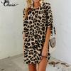 Summer Casual Women's Loose Mini Dress Leopard Print Short Sleeve Plus Size