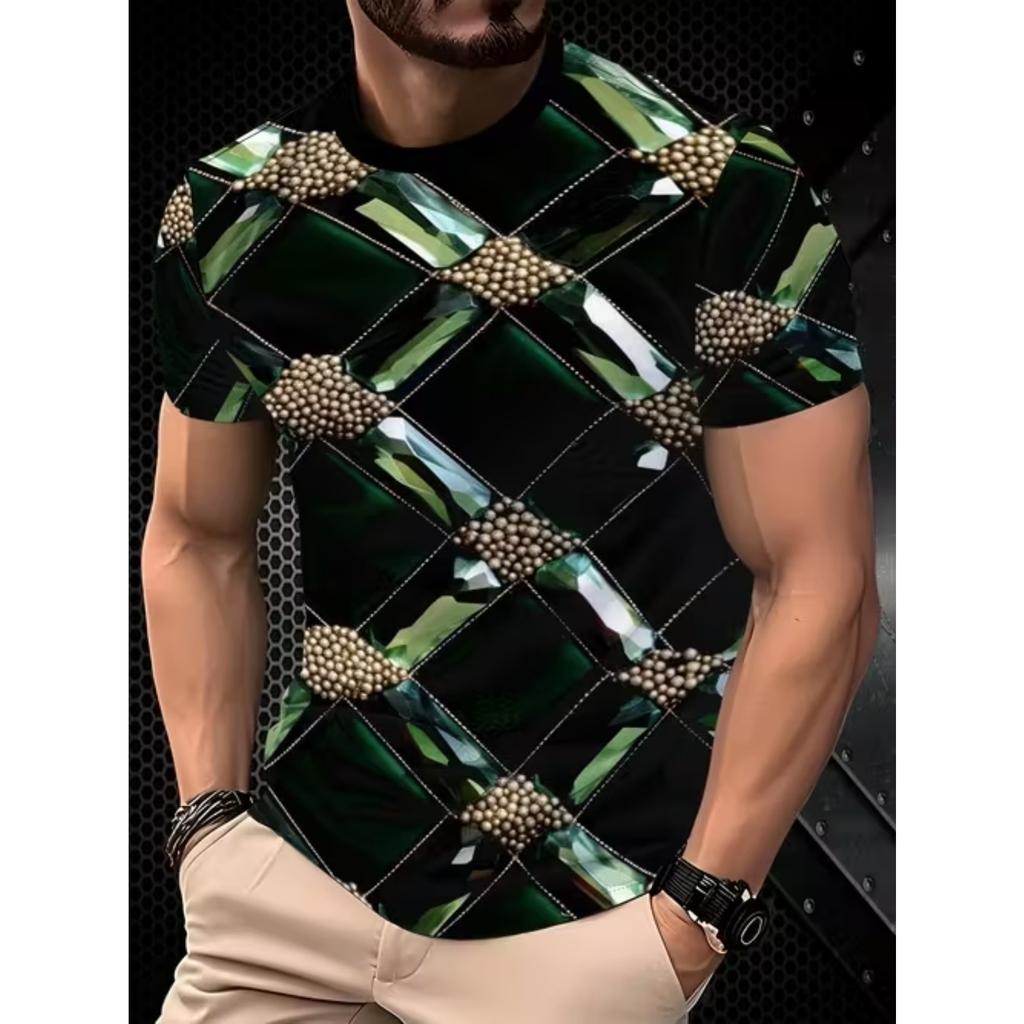 Nuova T-shirt Moda Estiva da Uomo Personalità Fantasia Retrò Stampata T-shirt da Uomo Top