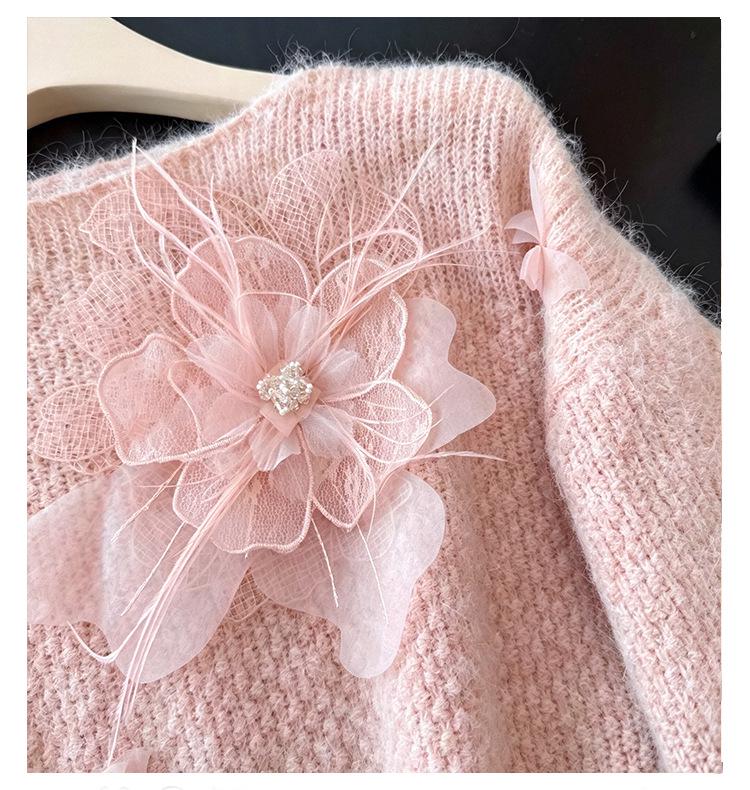 Women's Plus Size Chic Floral Knitwear: Slimming, Soft, Fluffy Autumn/Winter Sweater
