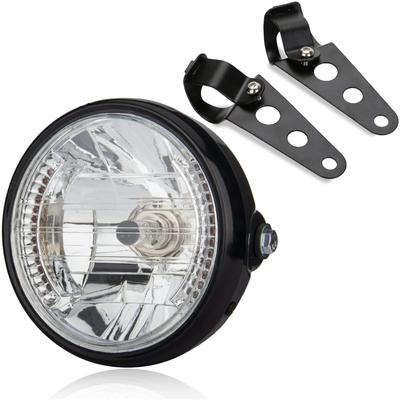 Meliore Motorcycle Motorcycle 7 Inch Headlight Multi-Reflector H4 Bulb with Mounting Stays 35W