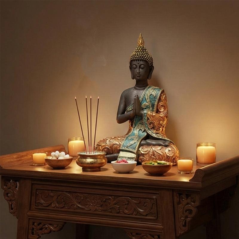 Thai Buddhist Sculpture Resin Craftsmanships Fengshui Decoration Piece Buddhas Statue For Indoor Spiritual Ambiances