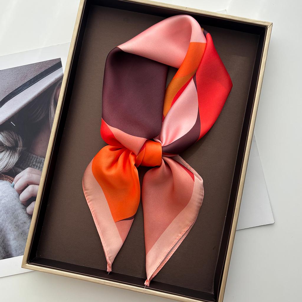 Luxury Satin Imitation Print Silk Scarf Square Women Neck Scarves Wrap Headkerchief Beach Hair Band Foulard Female Bandana