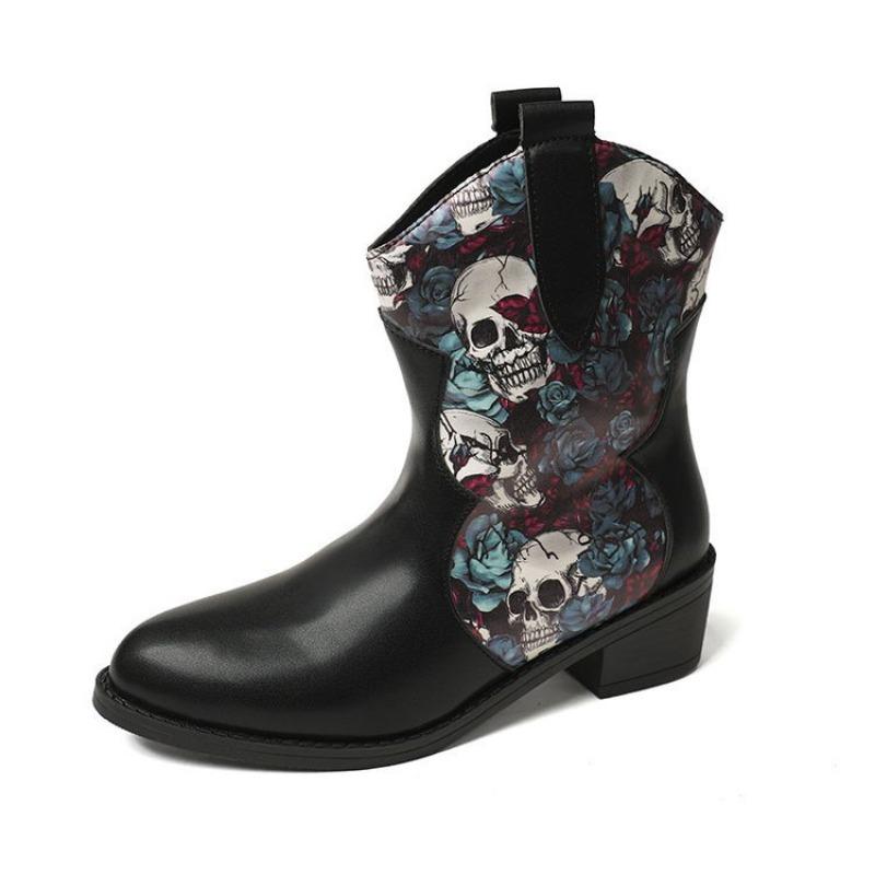 Plus size printed platform knight boots for autumn and winter new pointed toe women's boots