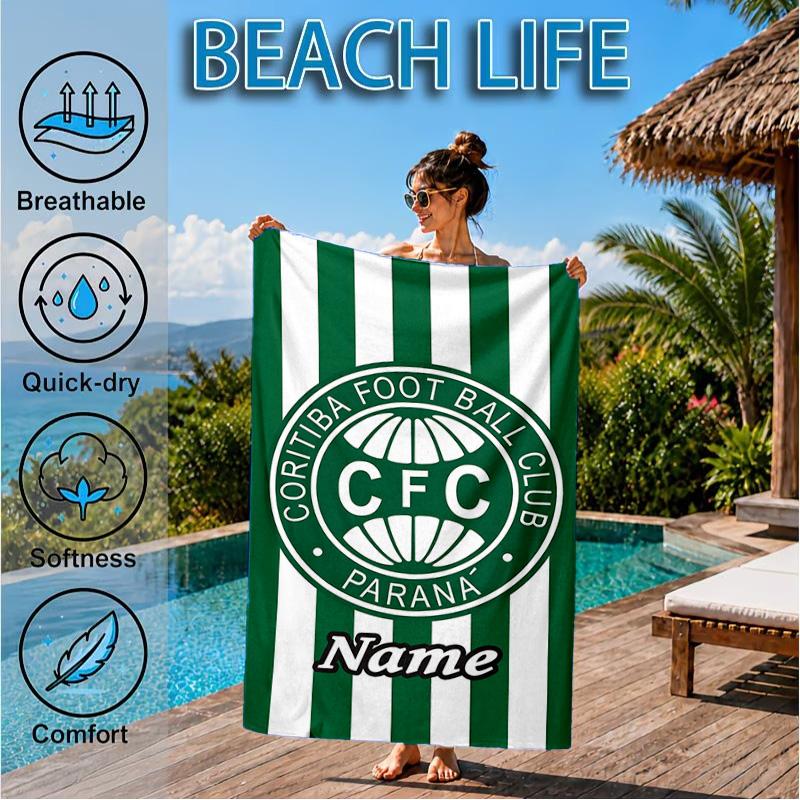 Custom Name Beach Towel Coritiba FC Crest Design Microfiber Beach Towel, Lightweight for Summer Travel, Swimming Pool Fan Birthday Gift