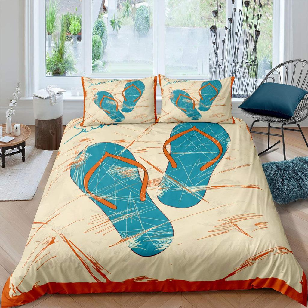 Bunte Flip-Flops Bettwäsche-Sets für Teenager Kinder Leichte Tagesdecke mit 2 Kissenbezügen Strandurlaub Bettwäsche-Set Ohne Bettdecke