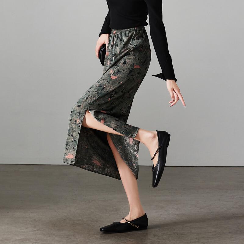 SOFSIL New Chinese Style Floral Print Midi Skirt