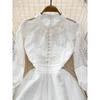 Retro Long Sleeves Stand Collar Crochet A- Line Dress Lace
