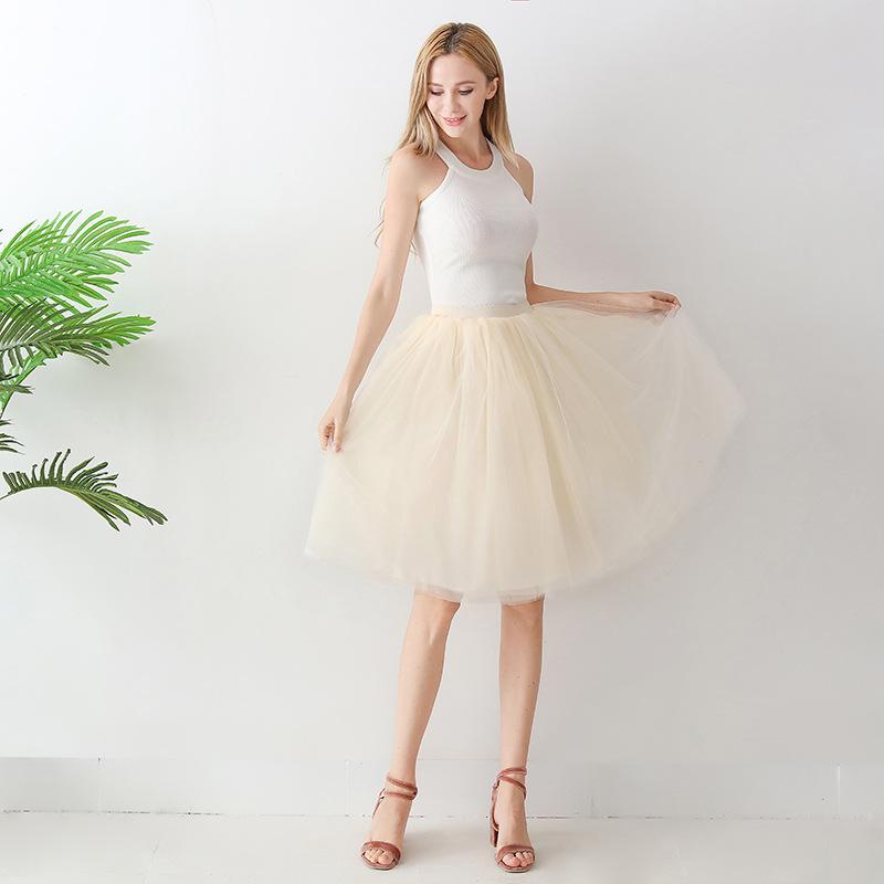 5 Layers 65cm Black Pleated Skirt Sexy Midi Tulle Skirt High Waist Full Lining Adult Tutu Korean Style Women