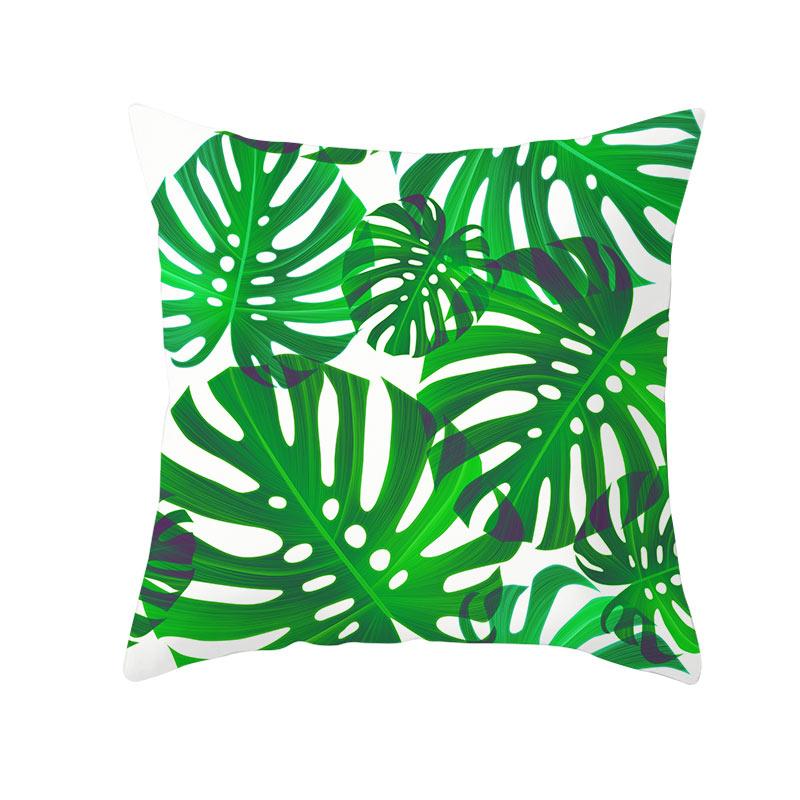 Summer Tropical Plants Decorative Pillowcase Green Leaves Throw Pillow Case Polyester Printing Pillow Cover 45X45Cm