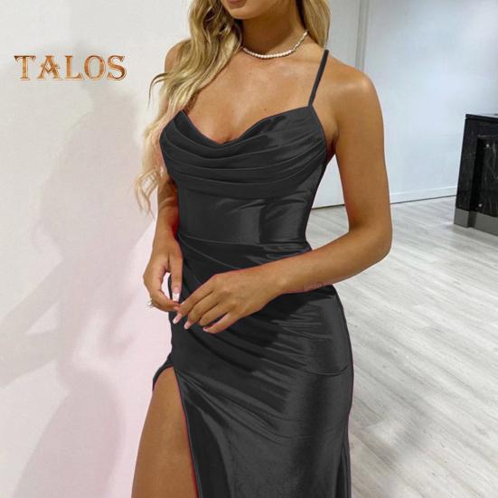 Dámské večerní šaty Skvrna na bocích rozparku Skládaný na zádech Slim Fit Špagetový pásek Maxi šaty Nízký výstřih s výstřihem bez rukávů do A na svatební hostinu