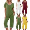 2 stk/sett Pyjamassett V-hals Kontrastfarge Kortermet løs hjemmeklær Elastisk midje Cropped Bukser Sommer