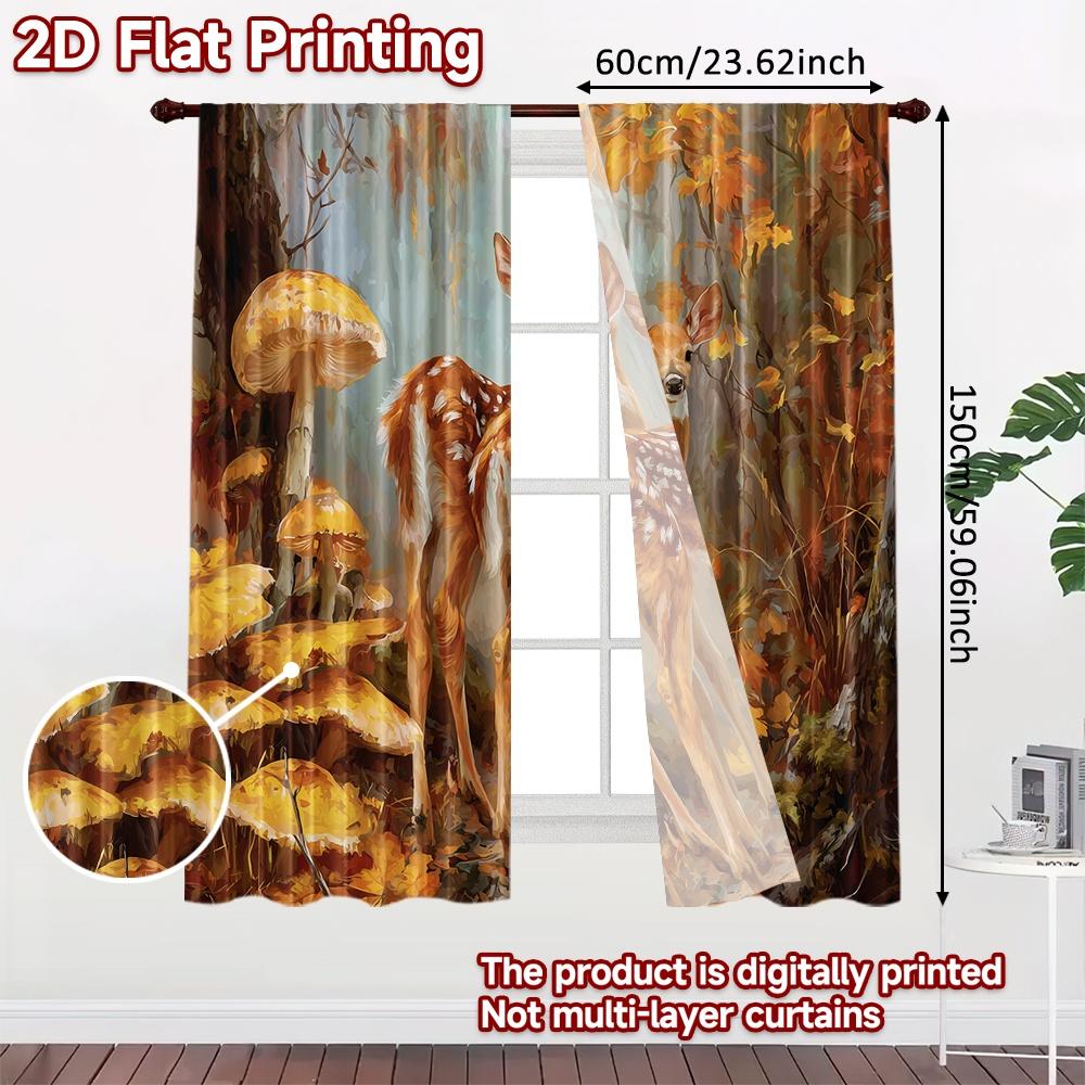 2pcs, 2D FLAT PRINTING Curtains (Without Rod) Forest Fawns Halloween Festival Fashion Curtains Polyester Curtains Decorations