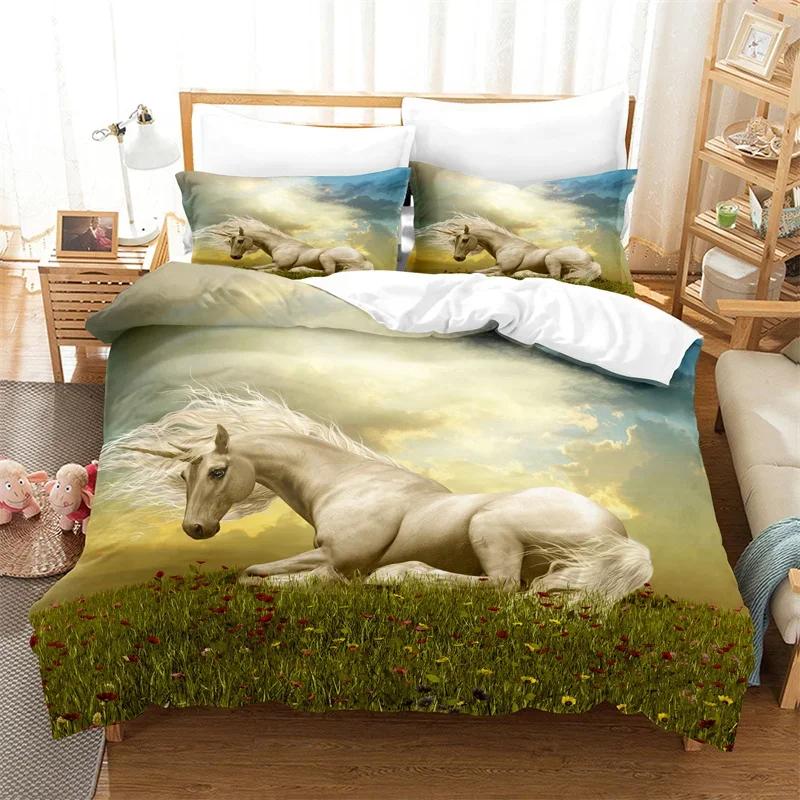 Bettdecke Weißes Einhorn Twin Size Süßes Fliegendes Pferd Bettwäsche-Set Für Teenager Kind Mädchen Mikrofaser Wildtier Bettdecke
