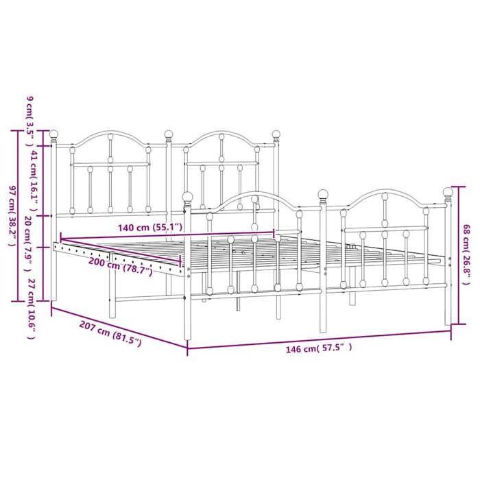VidaXL Metal Bed Frame with Headboard-Footboard White 140x200cm 353507