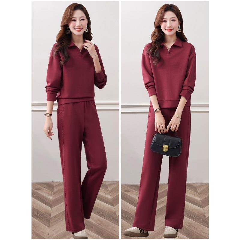 Spring Autumn Fashion Lapel Two Piece Pants Suit Women Casual Sportswear for Square Dance and Daily Leisure Time
