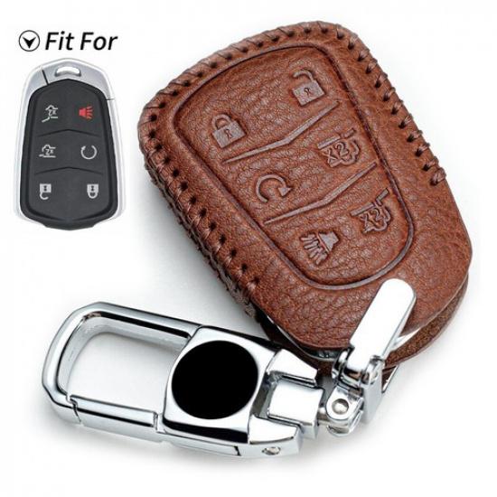 Classic Leather 6 Buttons Car Key Fob Case Cover For Cadillac Escalade 2015-2019