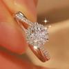 Elegant Inlaid White CZ Women's Ring Sparkling CopperColor Geometry Daily Wear Party Jewelry Anniversary Gift