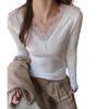 Women's V-Neck Lace Trim Slimming Top: Stylish Base Layer for Inner or Outer Wear