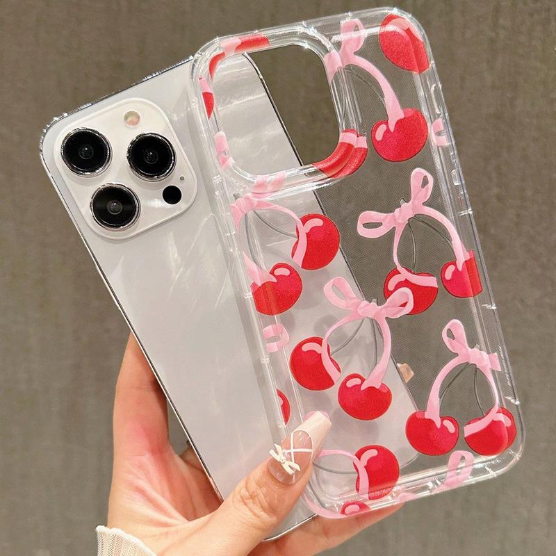 Pink Bow Cherry iPhone Case for iPhone 17/16/15 Pro Max & 11/12/13/14