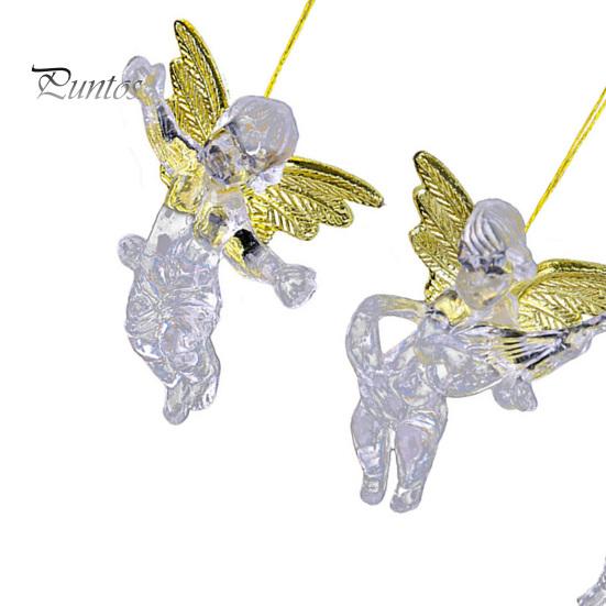 Christmas Angel Ornaments 4Pcs Winged Hanging Ornaments, Clear Figurines, Indoor Holiday Accents Tree Decor, Seasonal Home Party Supplies Transparent