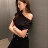 Korean Chic One-Shoulder Irregular Loose Solid Color Pullover T-Shirt
