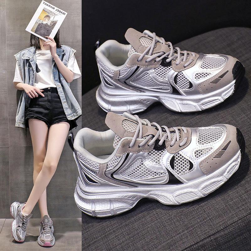 Thick-soled heightening dad shoes women's 2025 new popular silver women's shoes lightweight women's shoes sports and leisure shoes