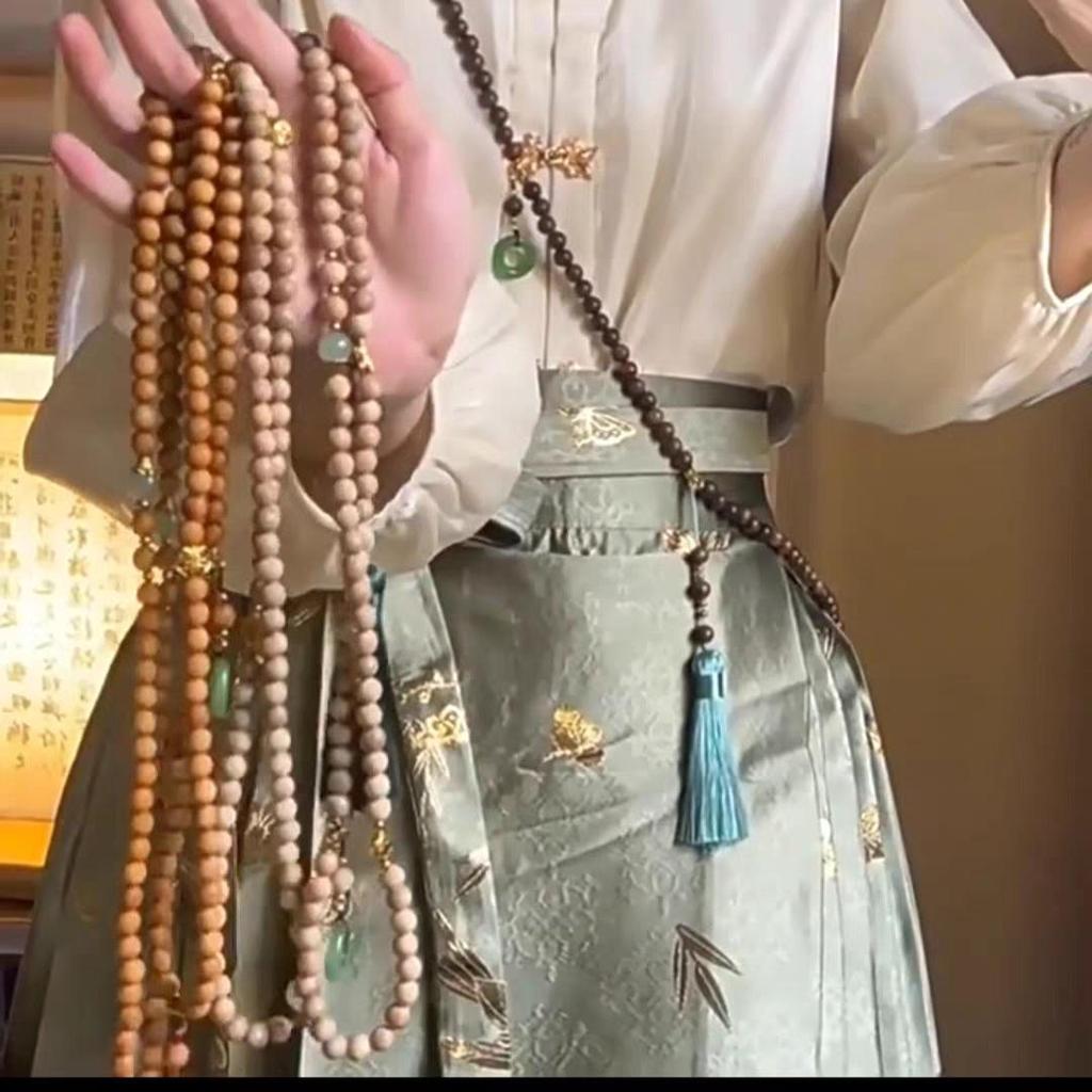 Chinese National Style Cedar Wood Tassel Necklace & Crossbody Chain for Women - Hanfu Qipao Long Sweater Accessory