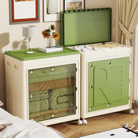 Clothes Storage Bin with Lid Wheels Large Capacity Double Doors Foldable Laundry Clothing Sheets Blanket Snacks Toys Closet Organizer Box