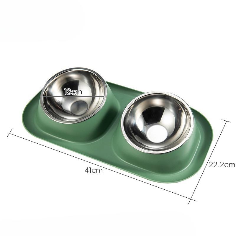 Миска для питомца, Миска для кошки и собаки, Миска для еды из нержавеющей стали, Защита от проливания, Наклонная защита для шейных позвонков, Двойная миска-кормушка зелёный