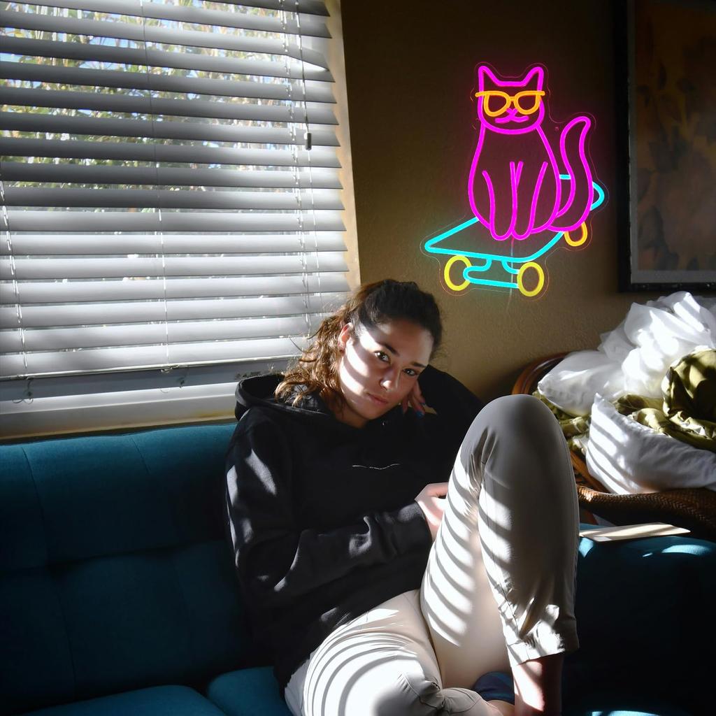 Skateboard Cat Neon Sign LED Light Animal for Bedroom Decor Pet Shop Art Wall Decoration Gift for Girl Boy Party Decoration
