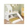 Pat supraetajat - MUVOE - 140x200cm și 90x200cm - cu tobogan - din pin alb - sigur și amuzant