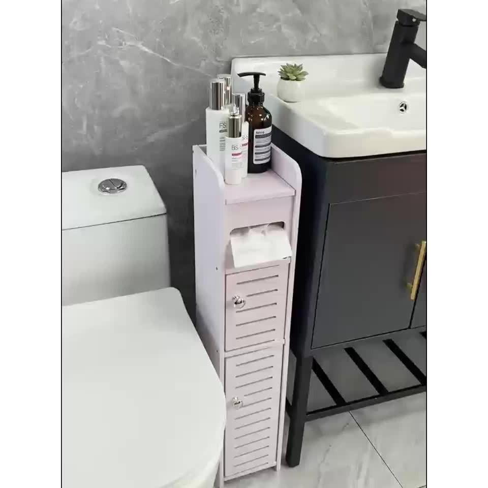 Compact Storage Unit for Bathrooms, Designed with A Slim Profile and Made From Durable PVC. Perfect for Small Areas, Easy To Put Together