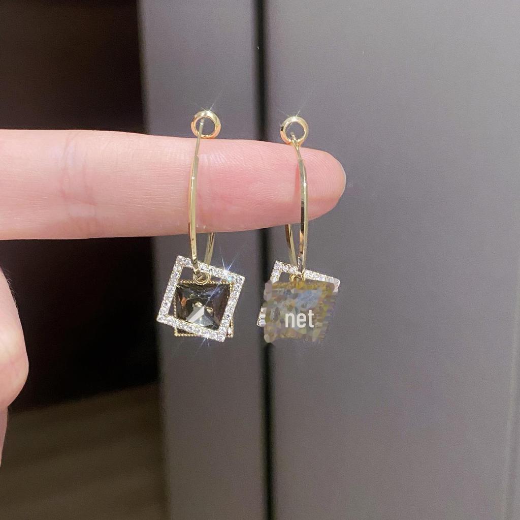 Stylish Square Zircon-Inlaid Earrings: Elegant High-End Design with 925 Silver Posts