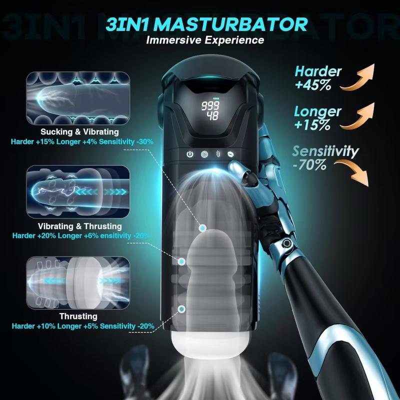 Automatic Telescoping Male Masturbator Mens Sex Toys - Penis Pump Sex Toy for Men with 9 Sucking & 9 Thrusting & 9 Vibrating, APP Control Sex Toy