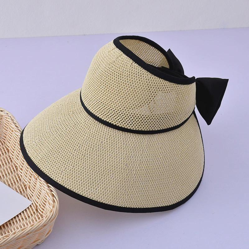 

8084 Straw Hat K-style Topless Hat Female Summer Sun Hat Outdoor Sun Hat Foldable Big Brim Beach Hat Beige