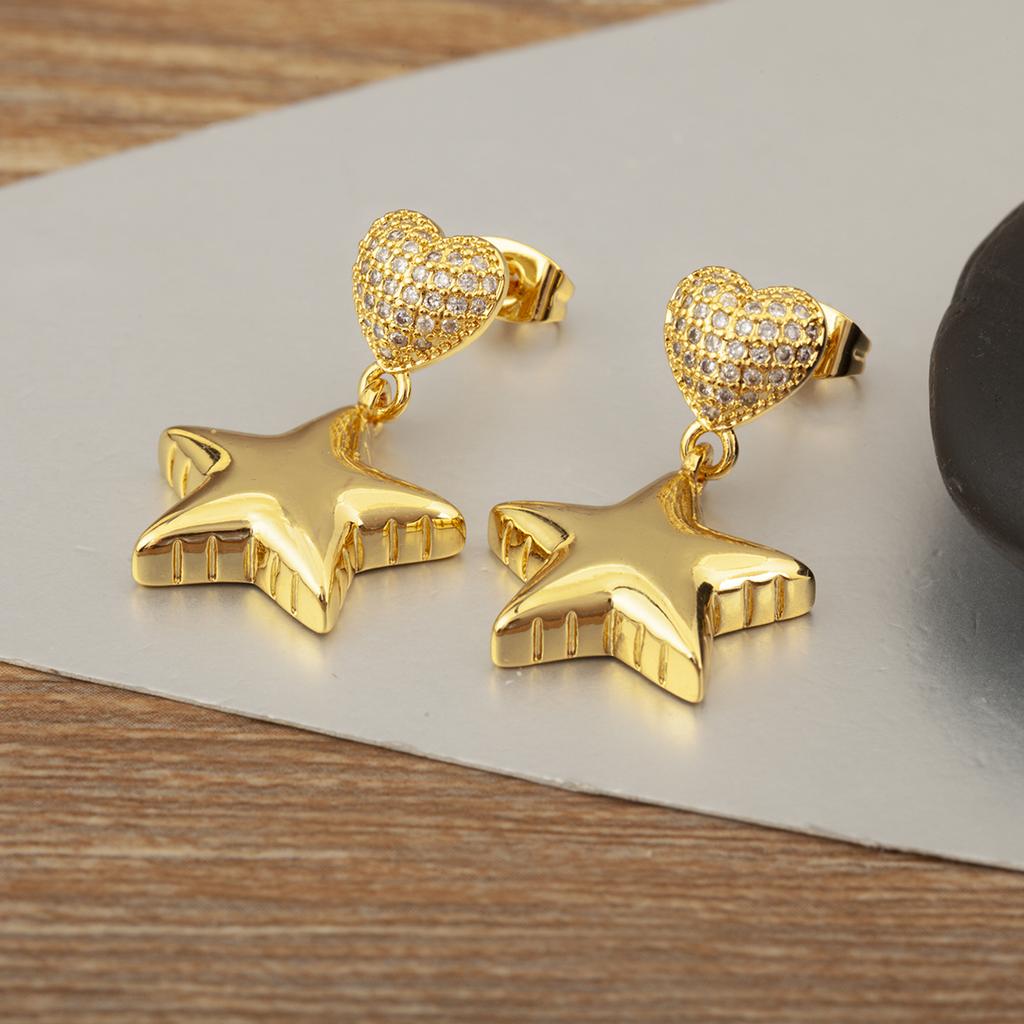 Nidin New Arrival Heart/Star Shape Cubic Zirconia Drop Earrings For Women Female OL Style Fashion Ear Jewelry Accessories Gifts