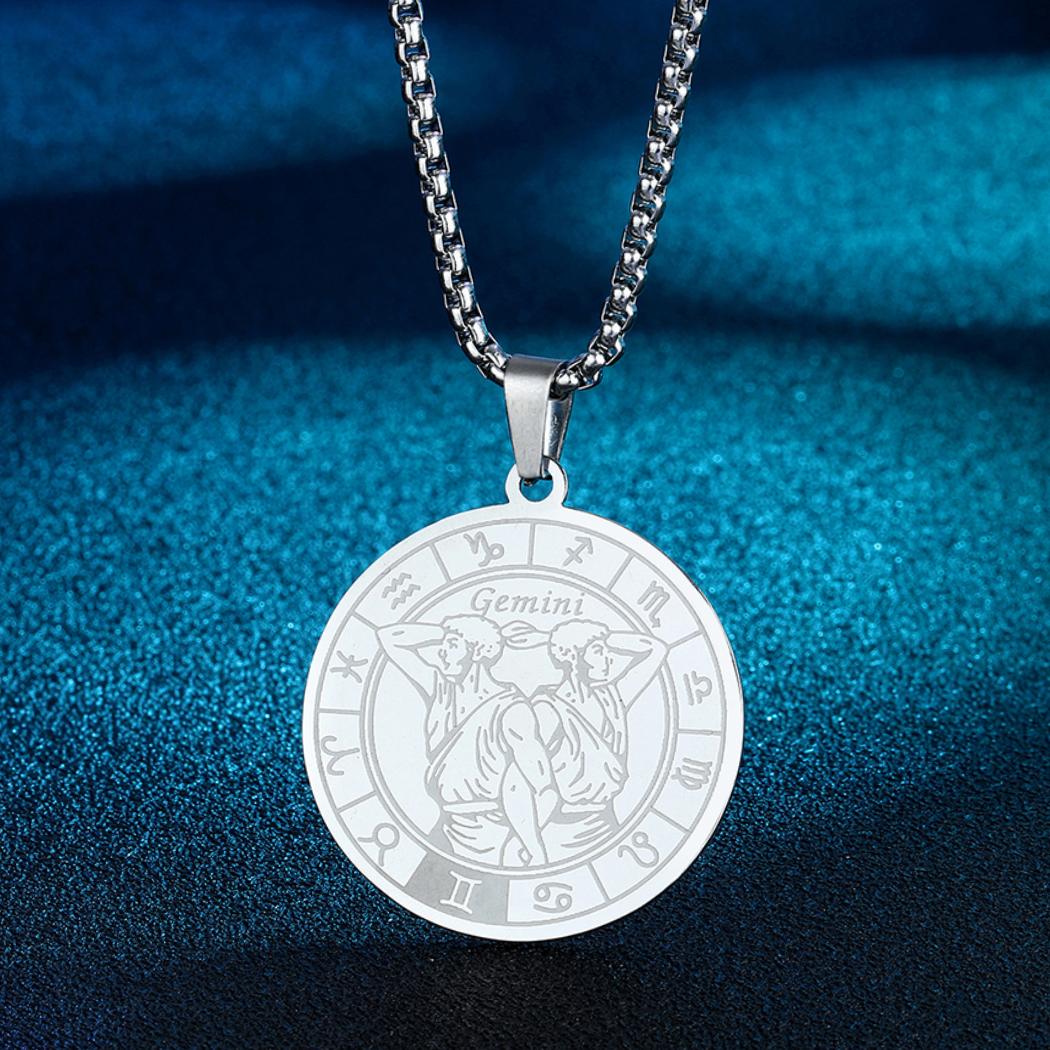 

Signo do zodíaco capricórnio pingente colar para mulheres homens 12 constelações jóias gargantilha charme corrente aniversário colar feminino Prateado&60 cm