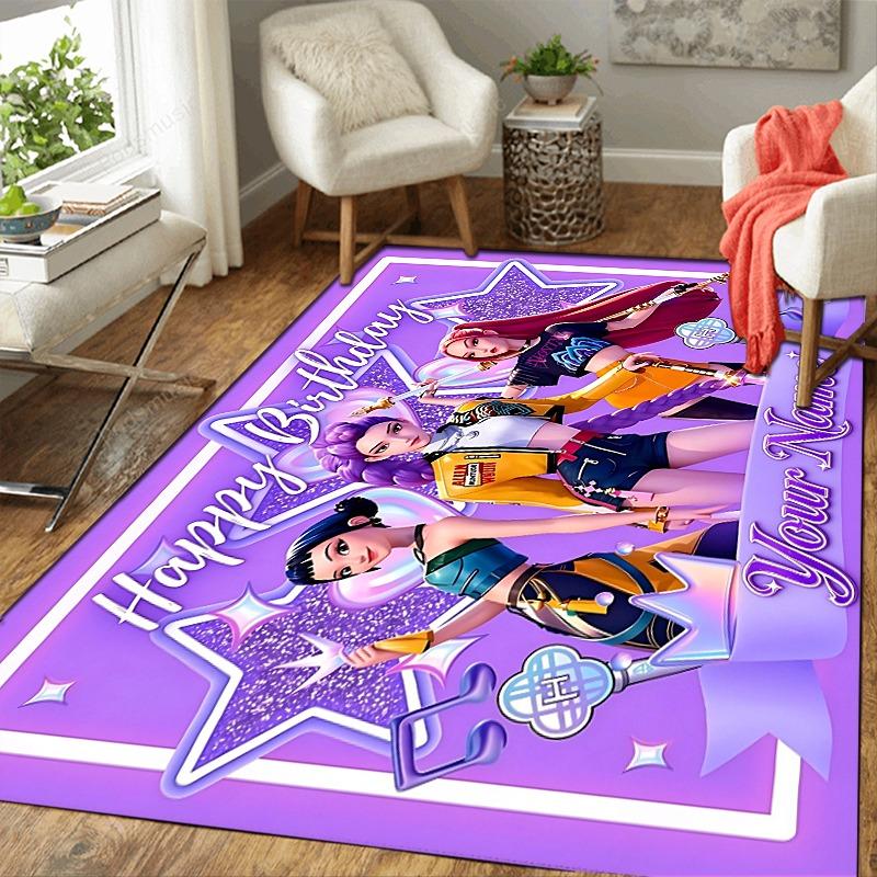 Custom 1Pc Anime Girl Birthday Celebration Flannel Personalized Rug Non Slip Floor Mat Soft Carpet for Living Bedroom Office Home Decor Gift