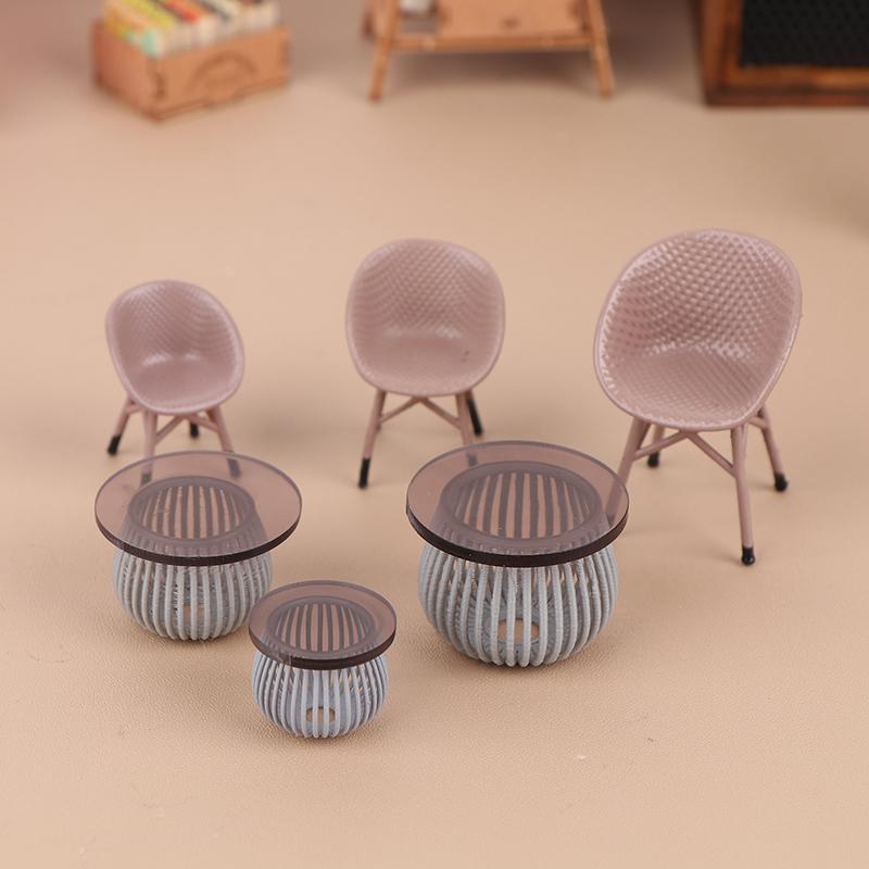 1Pc Puppenhaus Zubehör Dekoration Spielzeug Puppenhaus Miniatur Simulation Balkon Rattan Stühle Tische und Stühle Möbel Modell